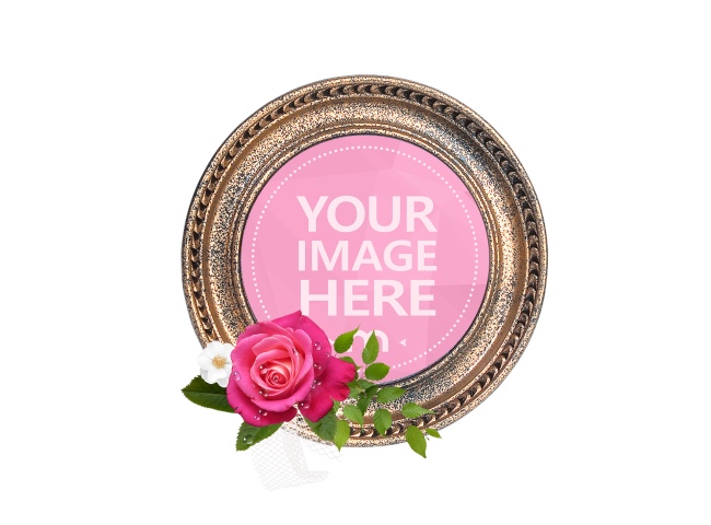 Round Golden Photo Frame with Flower Mockup preview image
